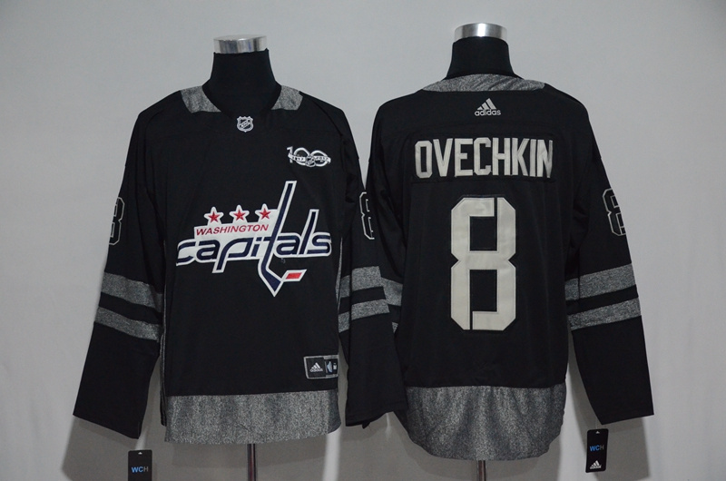NHL Washington Capitals #8 Ovechkin Black 1917-2017 100th Anniversary Stitched Jersey->->NHL Jersey